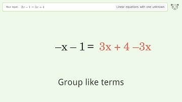Solve 2x-1=3x+4: Linear Equation Video Solution | Tiger Algebra