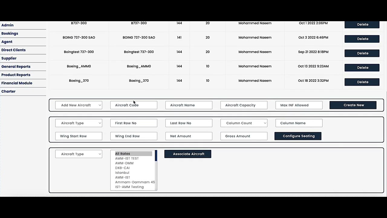 Charter Module - Aircraft Configurations