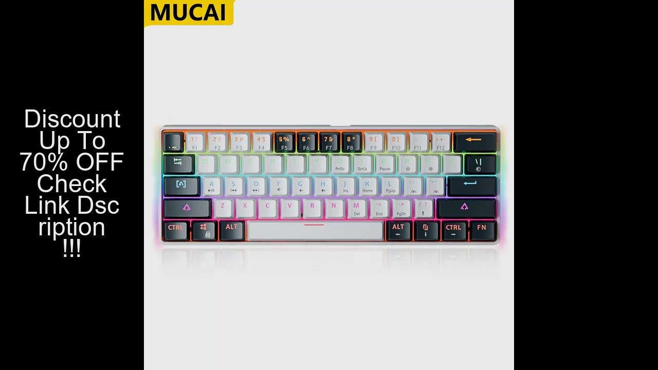 MUCAI MK61 USB Gaming Mechanical Keyboard Red Switch RGB Backlit Hot Swappable 61 Keys Wired Detacha