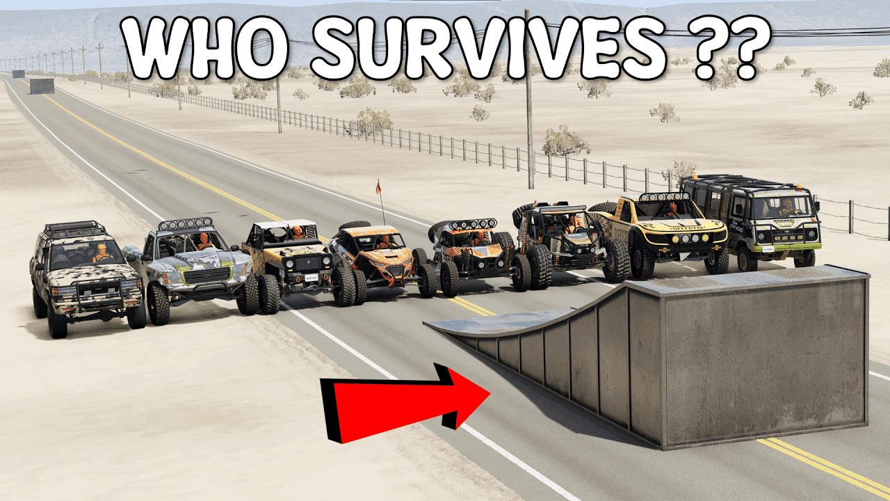 8 OFFROAD CARS VS 15 MASSIVE JUMPS [DURABILITY, STRENGTH, BALANCE TEST] | BeamNG.Drive