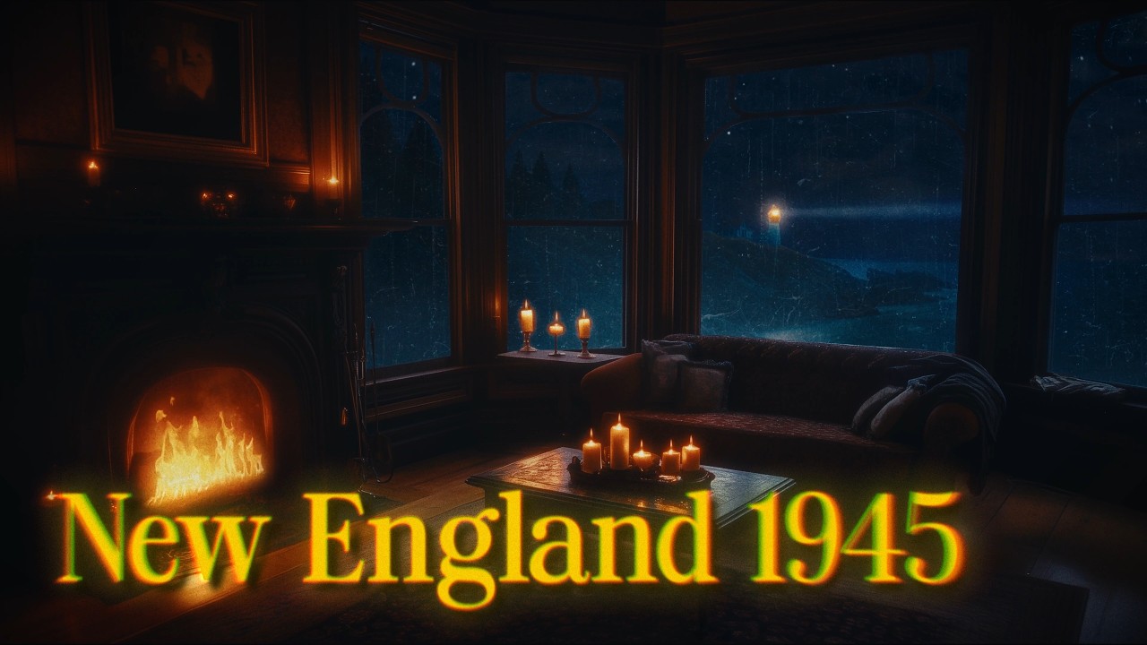 New England 1945 | Vintage Ambience, Thunderstorm, Fireplace, Radio Dramas