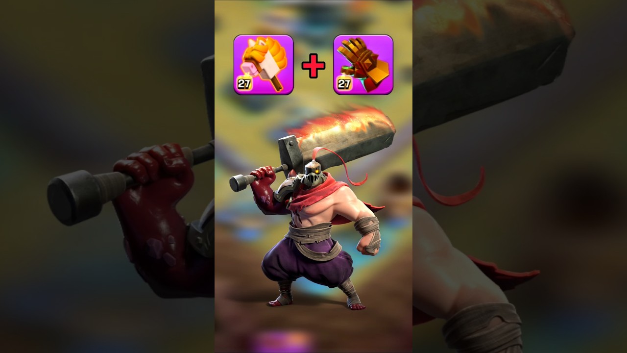 Barbarian King with Stick Horse + Giant Gauntlet + Angry Jelly | Clash of Clans | r great 