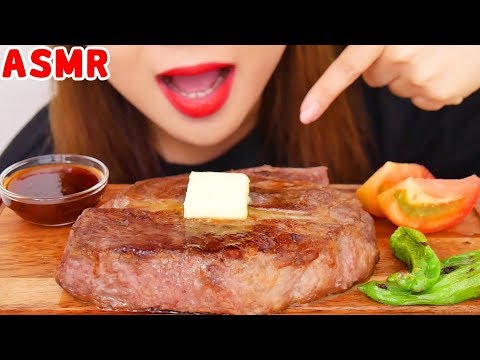 【咀嚼音/ASMR】肉厚なステーキにたっぷりソースをつけて食べる音【字幕付】Eat sounds of steak with plenty sauce