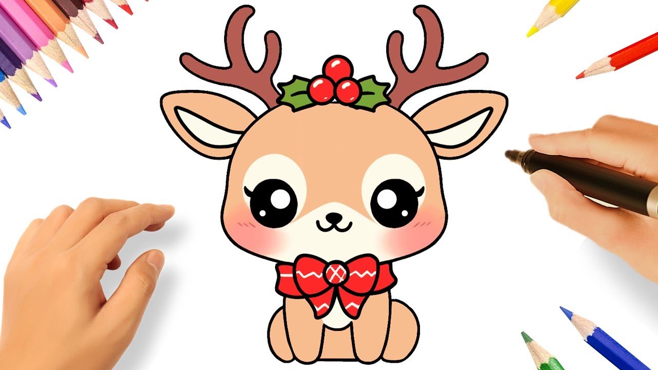 COMO DESENHAR UMA RENA DE NATAL FOFA FÁCIL 🦌🎄 DESENHOS DE NATAL