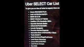 Uber Select car list