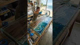 DIY Summer Beach Epoxy Table ⛱️ #epoxy #summer #beach #table #diy #resij