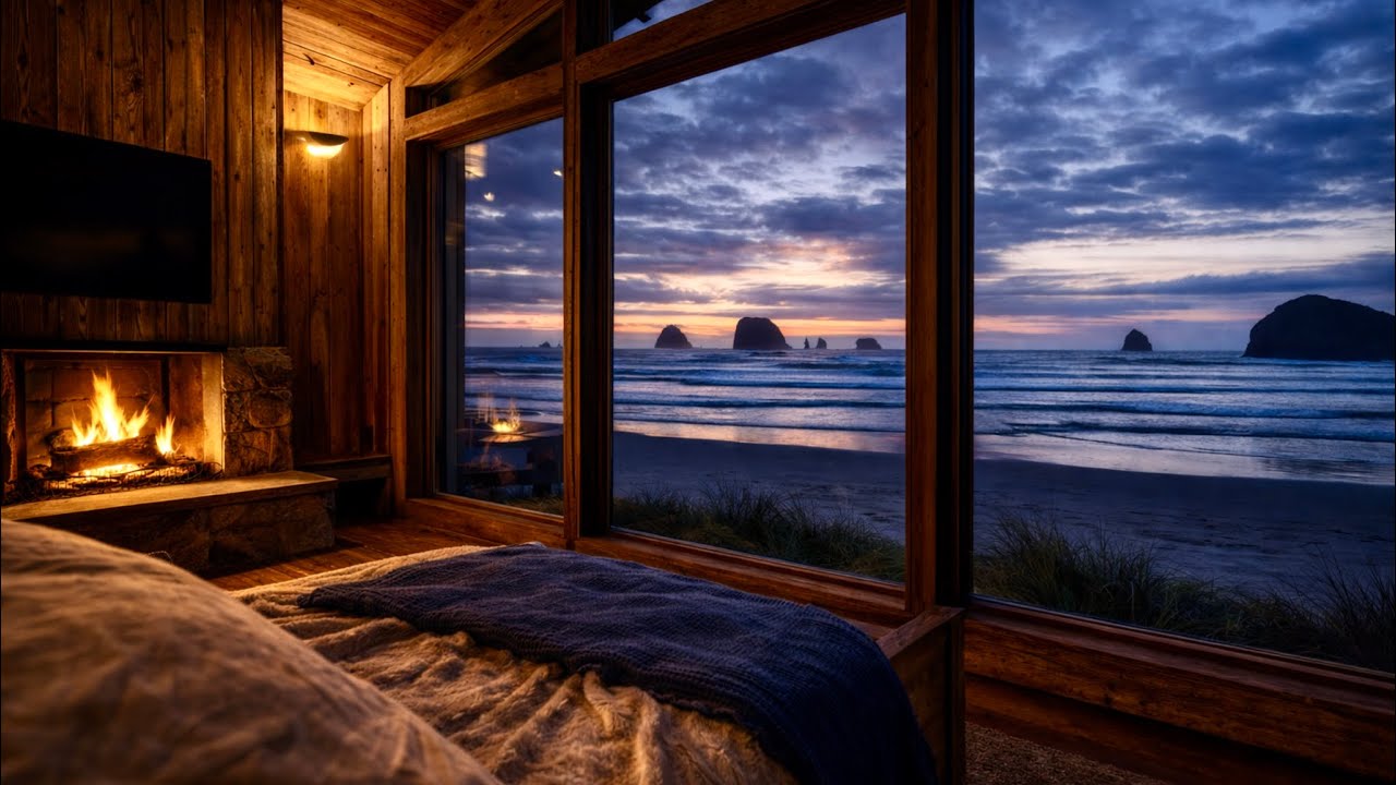 Piano Ambience For Sleep & Relaxation  | Ocean and Fireplace (8 Hours)