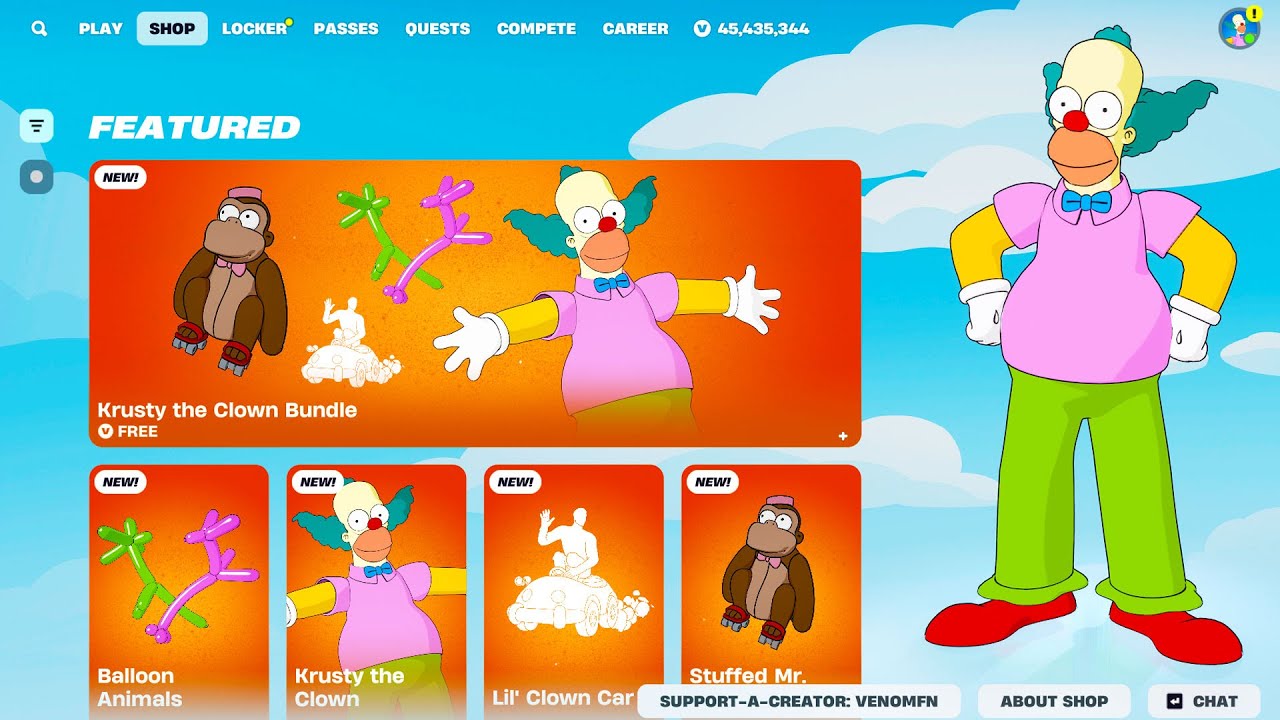 NEW Krusty the Clown Bundle w/ EMOTE Fortnite Item Shop Showcase!