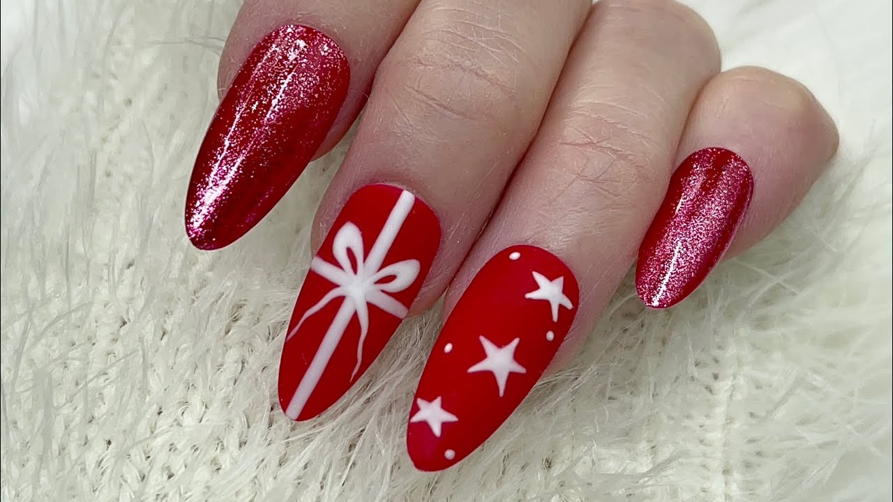 Nails Art For Beginner 💅 Red Xmas Eve Nails 💖Holiday Nails Design 💝 New  Nails - YouTube