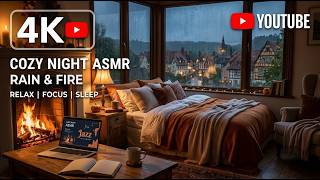Sonbahar Yağmur Sesleri ve Şöminenin Sıcaklığı | Çalışma ve Odaklanma İçin Gece Cazı screenshot 4