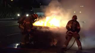 Pursuit Suspect and Takes Off On Foot and Car Catches Fire