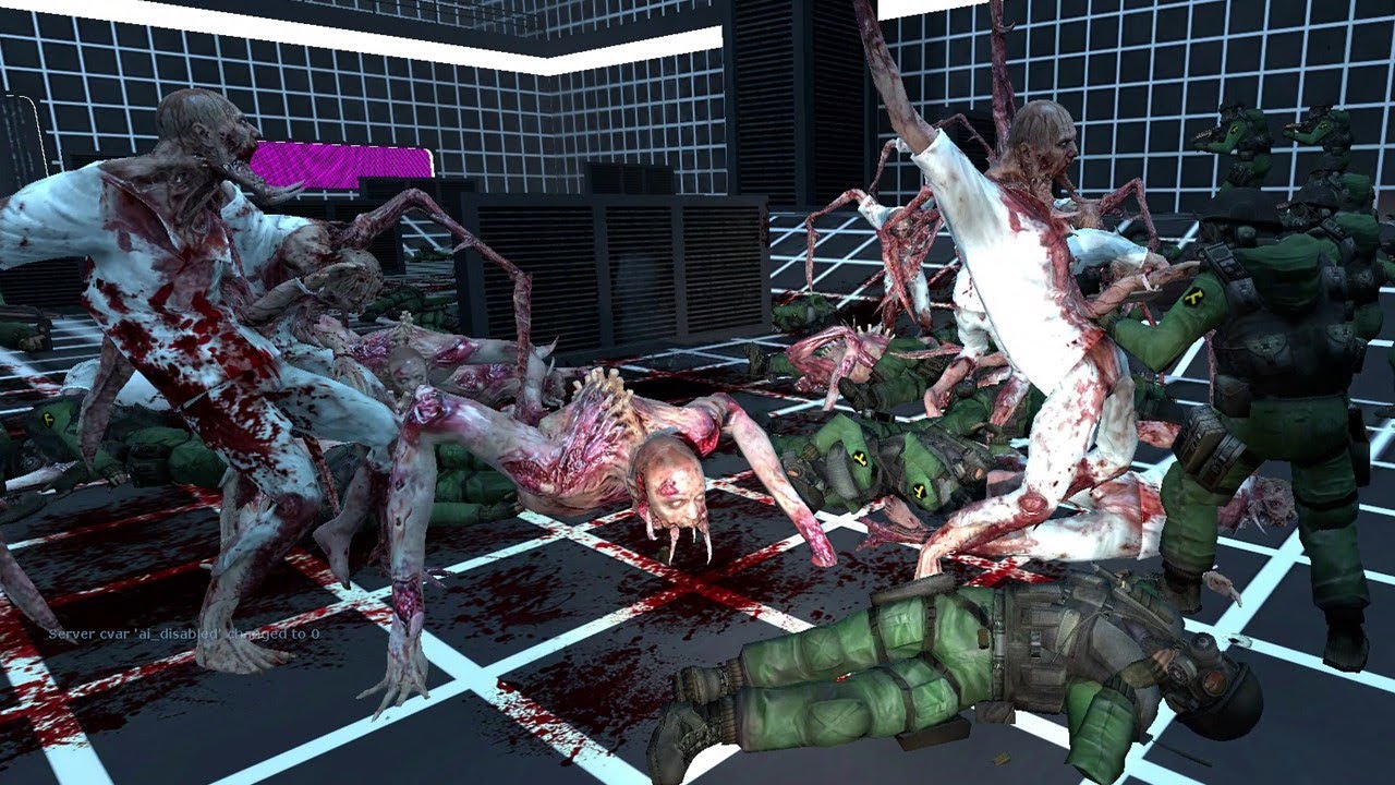 Dead Space Necromorphs vs Soldiers in the Base NPC War Garry's Mod Horror creatures Survival