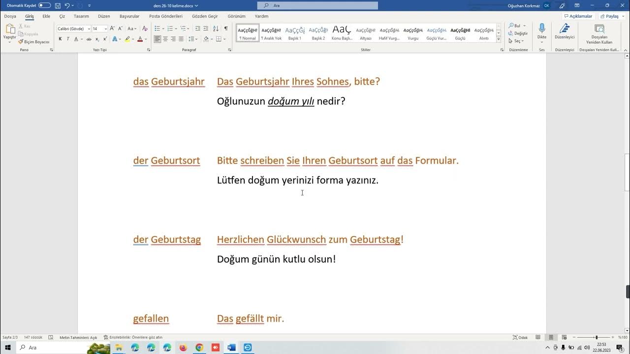ALMANCA GOETHE A1 KELİME LİSTESİ HER