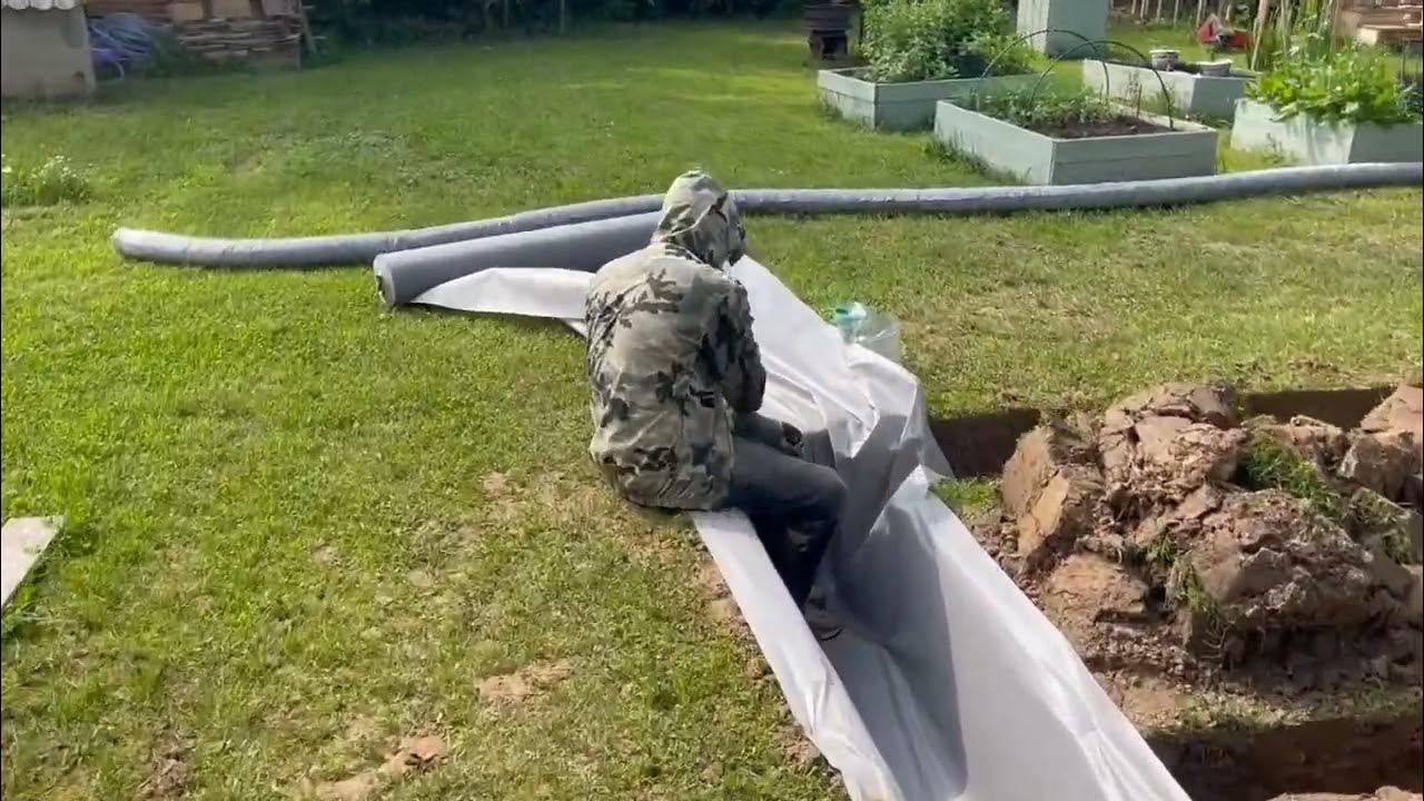 Дренаж участка в Могутово отвод воды с крыши и из бани - YouTube