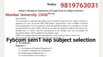 Fybcom sem1 nep subject selection |Mumbai University  CDOE |2025 Admission Fybcom Fybaf Mcom nep