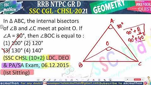 In Δ ABC, the internal bisectors of ∠B and ∠C meet at point O. If∠A = 80°, then ∠BOC is equal to :