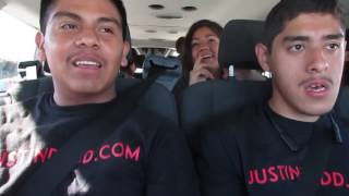 CAMP JUSTIN! STUDENTS in our rented 15-passenger van heading home on Day 3 of 7.