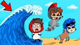 RETO DE ANIMALES TRAMPOSOS VS TSUNAMI 😱🌊 LOS COMPAS ULTIMATE CHICKEN HORSE