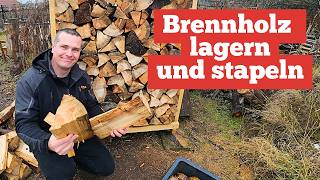Brennholz Lagern Und Stapeln Im Holzlager