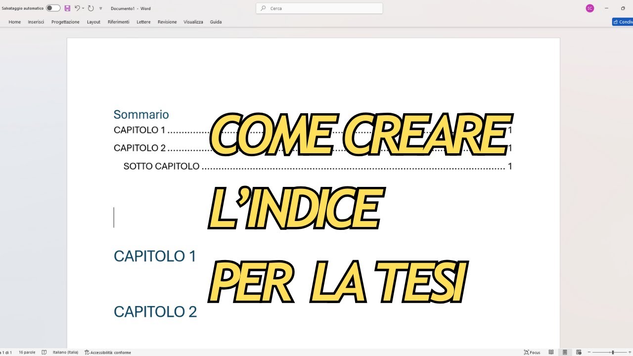 COME CREARE UN INDICE PER UNA TESI O PER UN LIBRO TRAMITE WORD - YouTube