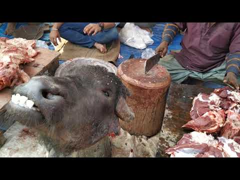 Buffalo Meat Cutting Skill In Buffalo Meat Market. Buffalo Meat Cutting and Selling