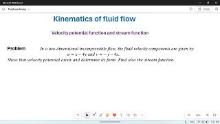 Kinematics of fluid flow: 19 //Numerical Problem-Velocity potential function and  Stream function 3