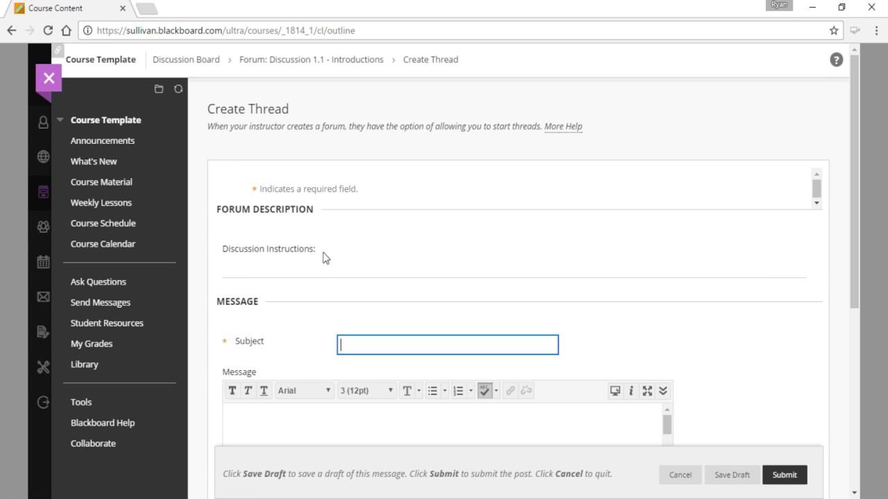 Discussions Tutorial In Blackboard - Sullivan University - YouTube