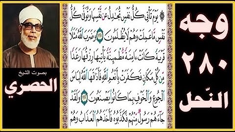صفحة 280 سورة النحل - بصوت الحصري- يوم تأتي كل نفس تجادل عن نفسها وتوفى كل نفس ما عملت وهم لا يظلمون