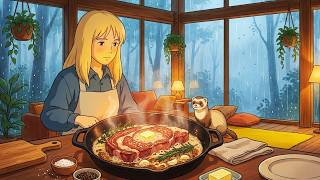 Woman Make a Perfect Wagyu Steak in a Rainy Day Cooking ASMR | Ghibli Cozy Style
