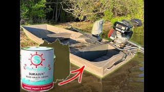It didn't stick...Painting a Jon Boat with DURALUX Dead Grass Green Marine Paint