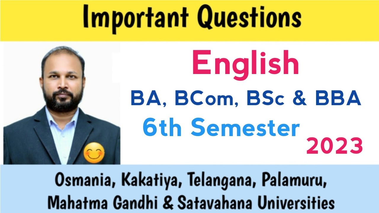 English | Important Questions | 2023 | UG 6th Sem | BA BCOM BSC BBA | Degree | OU KU PU TU MGU SU