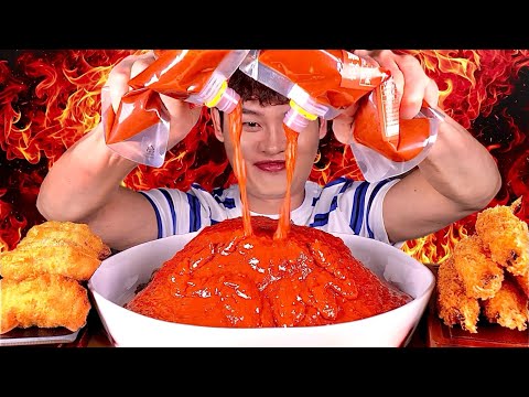 ASMR 기절초풍 불지옥 비빔냉면🔥🔥🔥다신 안먹을게요…😅 먹방~!! Spicy X 100 Noodles With Fried Shrimp Dumplings MuKBang~!!