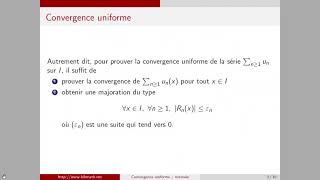 Convergence Uniforme Convergence Normale Des Séries De Fonctions