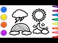 Cloud, Rainbow, Sun and Moon Drawing, Painting and Coloring for Kids, Toddlers