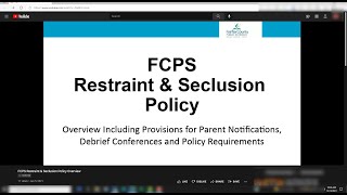 FCPS Restraint and Seclusion Policy Training Video (January 5, 2021)