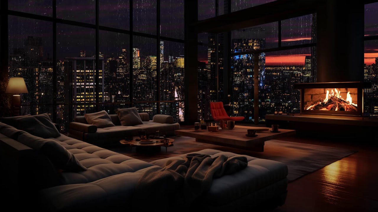 Regen- und Kaminfeuergeräusche im dunklen Schlafzimmer für tiefen Schlaf 🌦️🔥😴