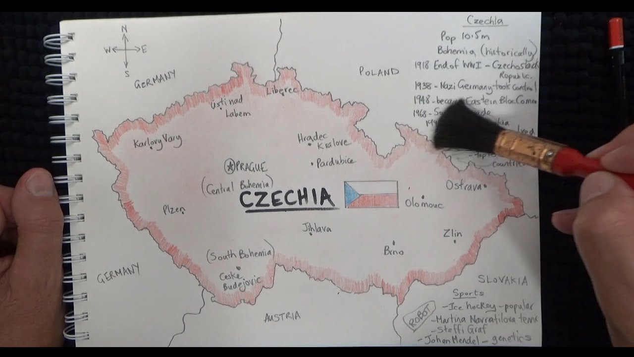 ASMR - Drawing a Map of Czech Republic / Czechia - Australian Accent - Chewing Gum & Whispering
