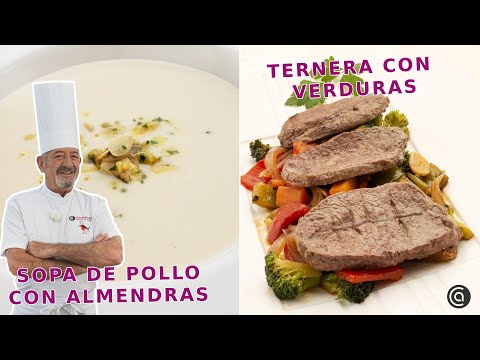 TERNERA con salteado de verduras - SOPA de POLLO y almendras // Recetas caseras con Arguiñano
