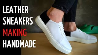 Leather sneakers in black and white colours by handmade