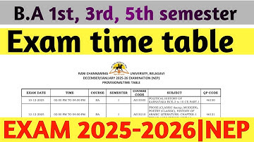 BA 1, 3, 5th semester updated exam time table 2025-2026 | RCUB | NEP | exam time table 2026