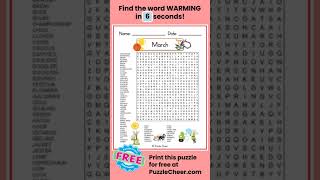 March Word Search-Find WARMING #wordsearch #wordgames #puzzlegame #March #wordpuzzle #warming