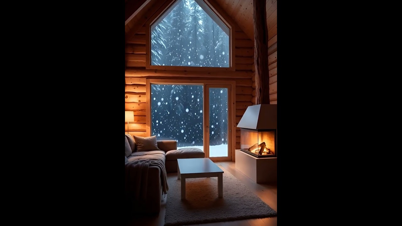 🔥 4K Fireplace Snowfall Ambience ❄️ Cozy Cabin, Crackling Fire & Blizzard Sounds ASMR 