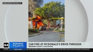 Hollywood firefighters battle dramatic car blaze at McDonald’s drive-thru