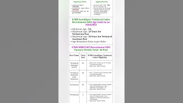 ICMR Regional Medical Research Center, Gorakhpur Technical Cadre Recruitment 2023 #tumtum #ytshorts