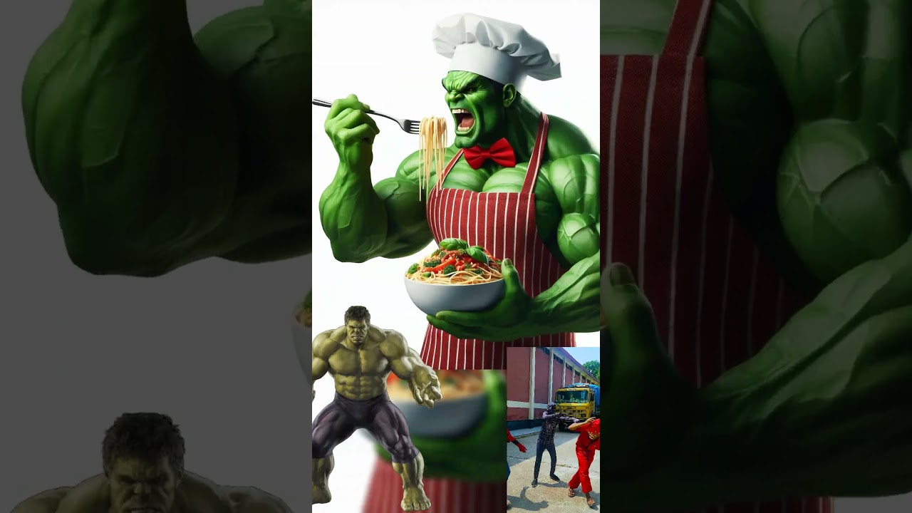 Fat superheroes eating spaghetti at a stall💥Marvel & DC All Characters 