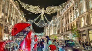 London Best Christmas Lights & Shop Displays 2023 ✨ Regent Street Angels Walking Tour 🎄 4K HDR