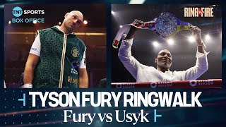 👑 Tyson Fury's INCREDIBLE ringwalk before facing Oleksandr Usyk at #RingOfFire 🔥 #FuryUsyk 🇸🇦