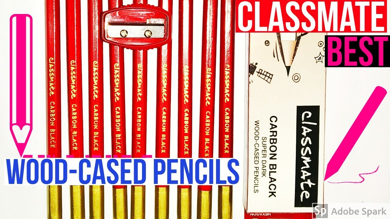 CLASSMATE CARBON BLACK SUPER DARK WOOD CASED PENCILS, FREE SHARPENER, BEST 2B PENCILS FOR STUDENTS