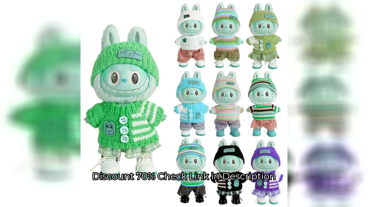 6.69inch Labubu Doll Clothes for buLabu with 3 Outfits - Stylish Fisherman Hat & Sweaters & Pants or