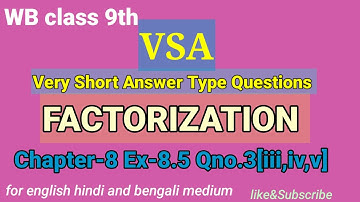 VSA|Ch8/8.5/Qno.iii,iv,v|Factorization |WB class9 maths